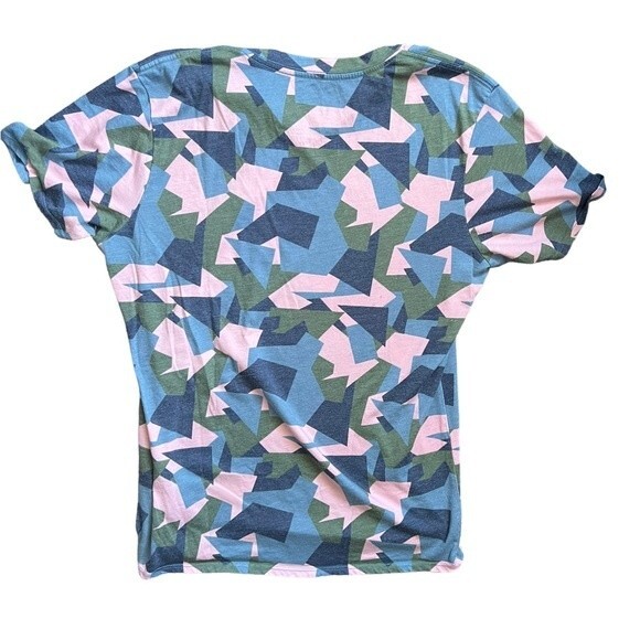 The Rail All Over Geometric Print Blue Green Pink V-Neck T-Shirt size XL - Picture 2 of 5